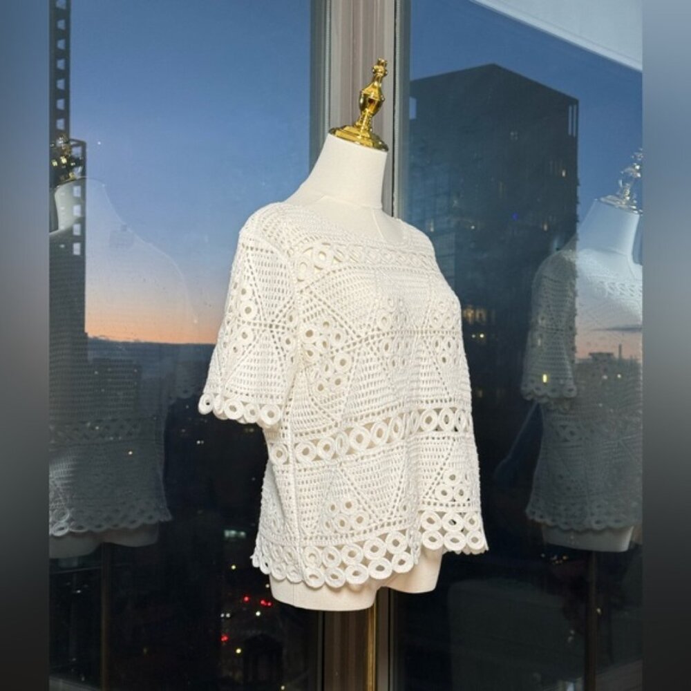 🆕 FARM Rio 🧿 NWT Crochet Sweater Tee, White, Sz M - Picture 2 of 13